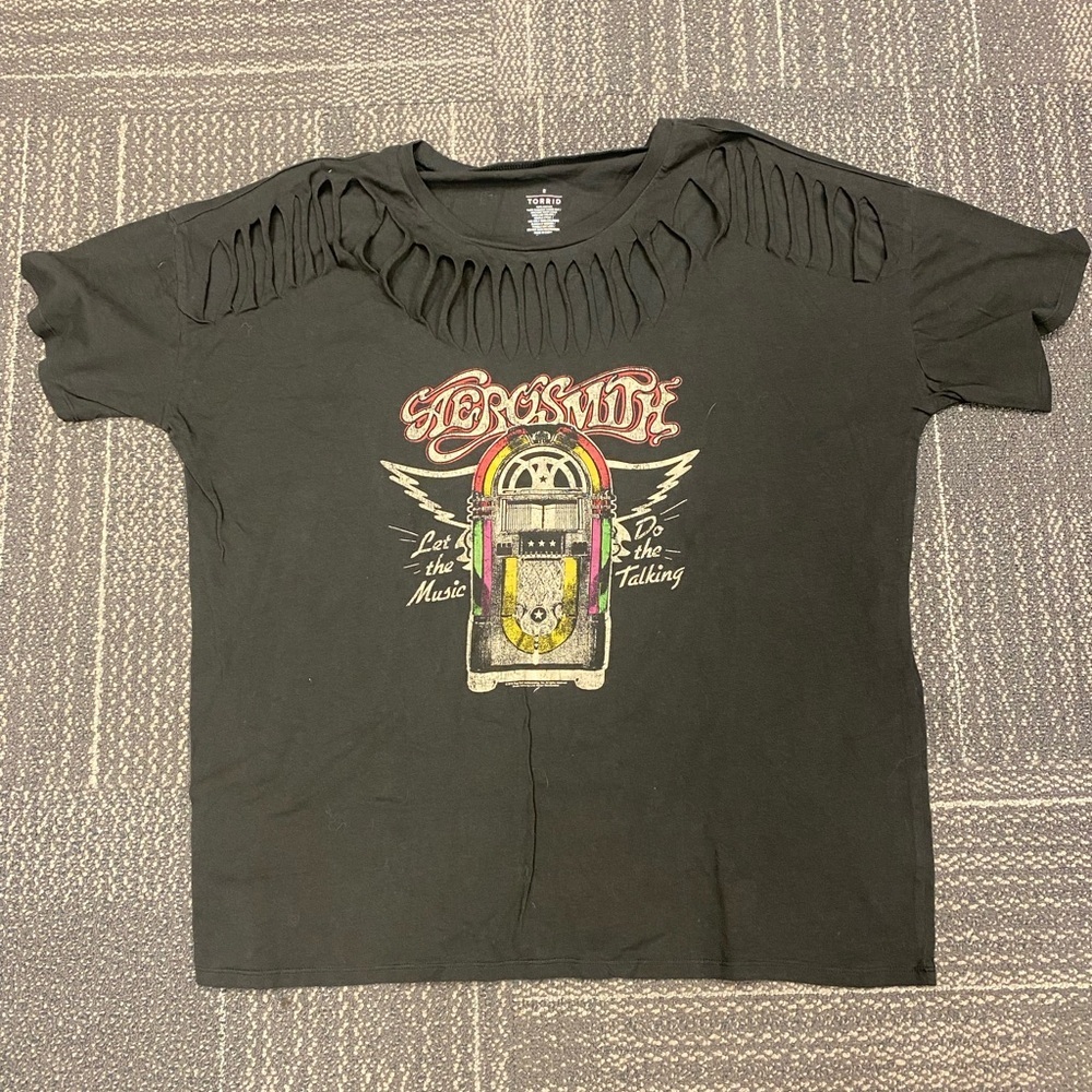 Torrid Aerosmith Black Slashed Classic Tee Size 2 - Picture 5 of 10